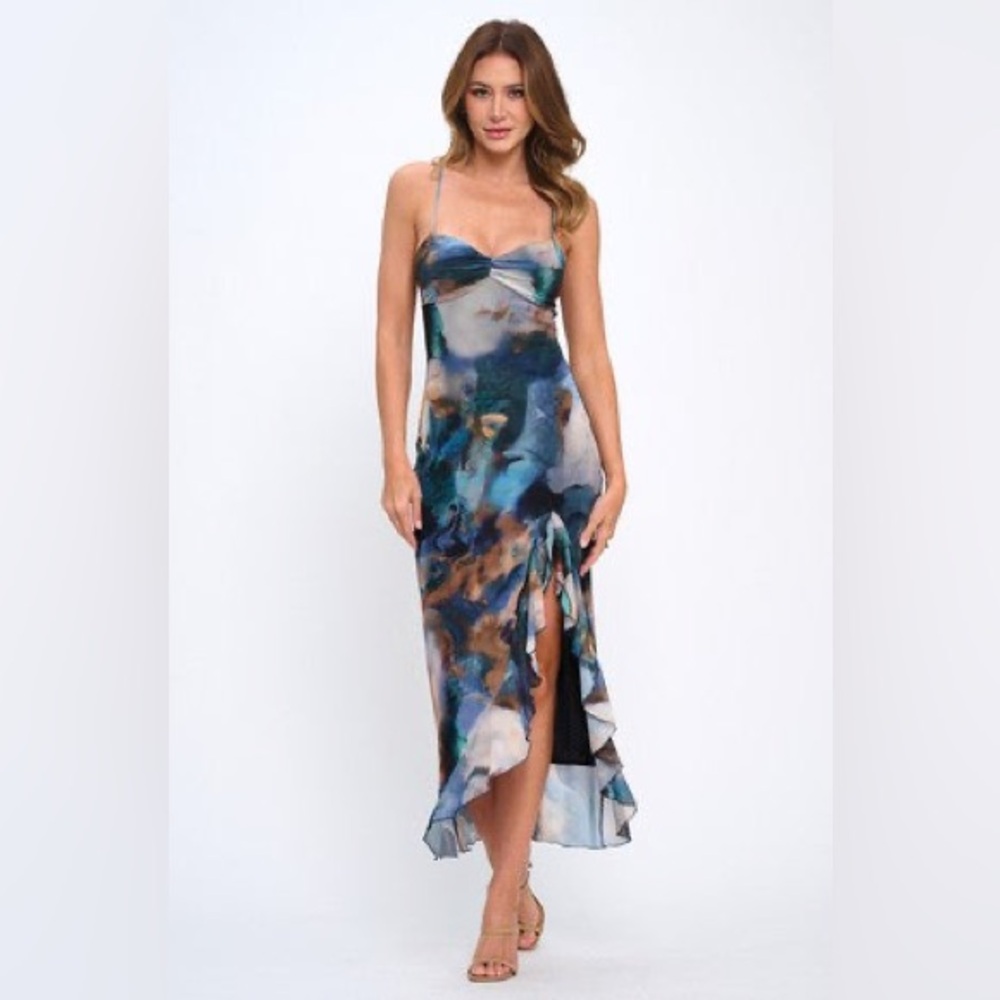 Elegant Blue and Brown Women's Dress